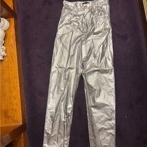 Isabel Marant Metallic Silver Coated Cotton Pants Size 34 Designer Straight Leg